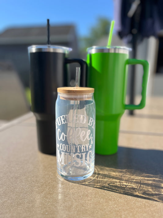 Fueled by coffee and country music 20oz glass tumbler